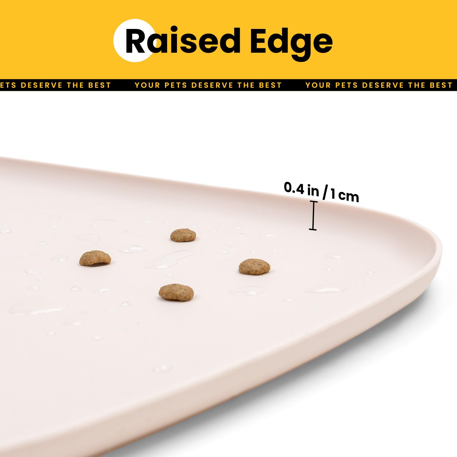 Silicone Dog Food Mat with Side Pocket & Hook Hole, Soft Raised Edges, Easy Clean Waterproof Non-Slip Pet Feeding Mat for Cats and Dogs Water Bowl, Pets Accessories(24"x16",Natural Tan)