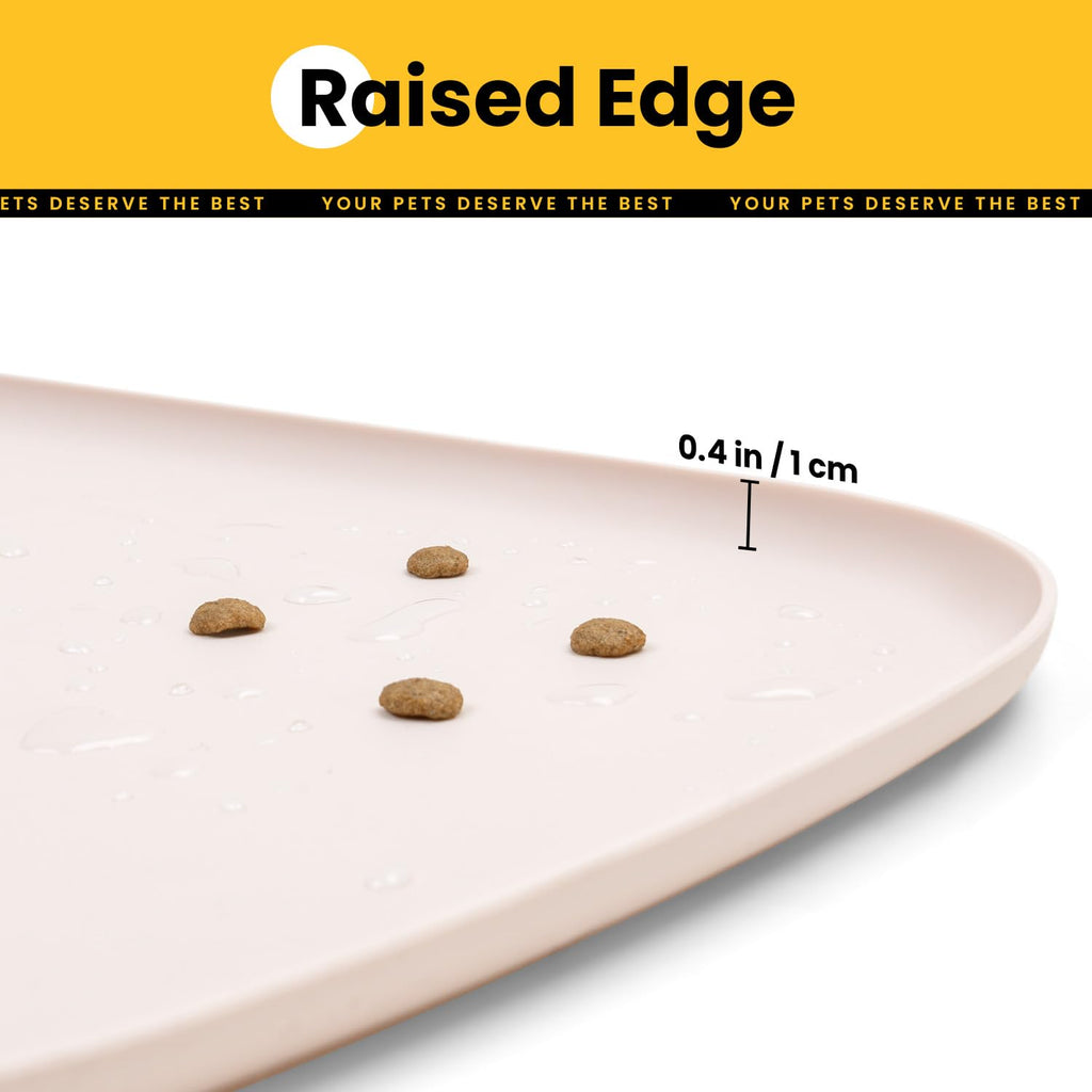 Silicone Dog Food Mat with Side Pocket & Hook Hole, Soft Raised Edges, Easy Clean Waterproof Non-Slip Pet Feeding Mat for Cats and Dogs Water Bowl, Pets Accessories(24"x16",Natural Tan)