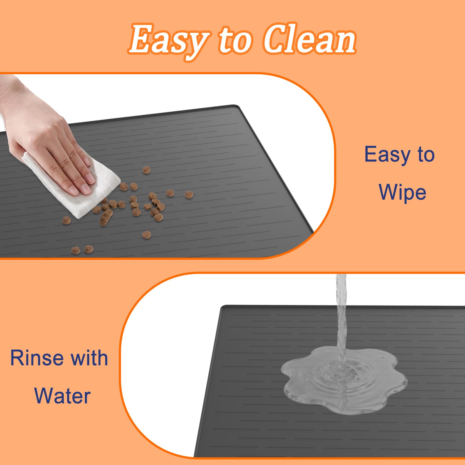 48"x32" Extra Large Pet Food Mat, 1.5MM Super Thick Silicone Dog Mats for Food and Water, XXXL Nonslip Pet Feeding Mats for Floors,Dog Cat Bowl Mat with Raised Edges, Brown