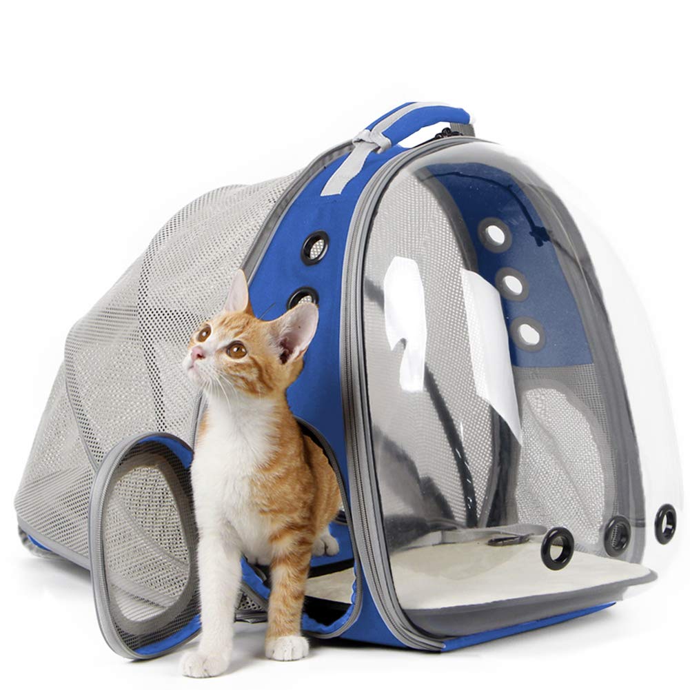 Square Back Extension Pet Backpack Carrier for Cat and Small Puppy up to 12 Pounds, Clear Space Capsule Astronaut Transparent Bubble Window Backpack to Carry and Transport Cat to Vet and Traveling