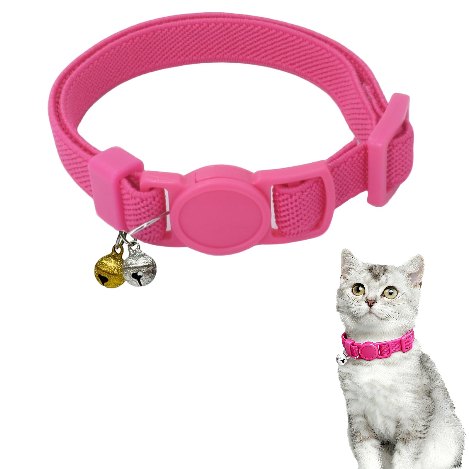 Breakaway Cat Collar with Bell, Safety Buckle Kitten Collar, Elastic Strech Quick Release, Adjustable Lightweight Collars for Girl Boy Cats, Pet Supplies, Accessories, Gifts Rose Red