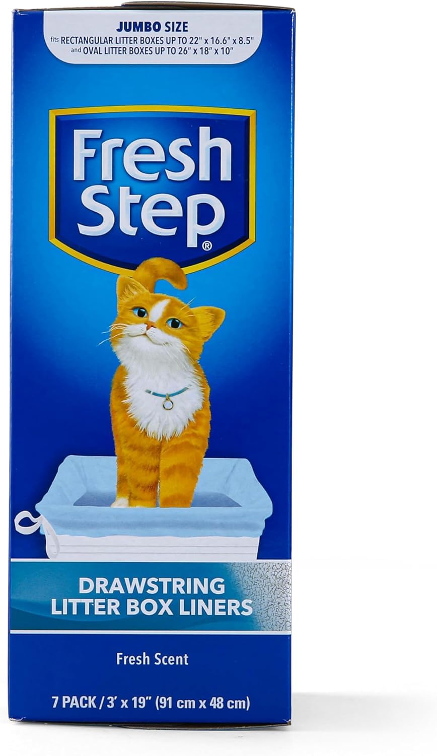 Fresh Step Jumbo Drawstring Cat Litter Box Liners Scented Heavy Duty Kitty Litter Bags X-Large Oval or Rectangle Pans Easy Lift Out Cleanup 3 ft x 19 IN 7 Count 36 Pack Scented Bulk Multi-Pack