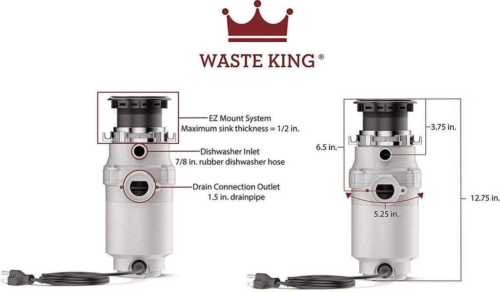 Waste King Garbage Disposal for Kitchen Sink with Power Cord, Compact Food Waste Disposer, L-111