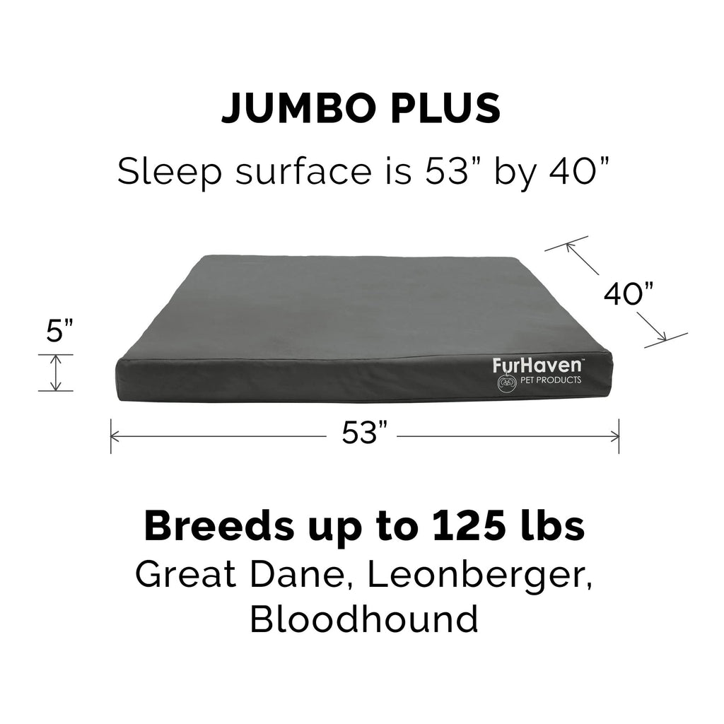 Furhaven Water-Resistant Orthopedic Dog Bed for Large Dogs w/ Removable Washable Cover, For Dogs Up to 125 lbs - Indoor/Outdoor Logo Print Oxford Polycanvas Mattress - Stone Gray, Jumbo Plus/XXL