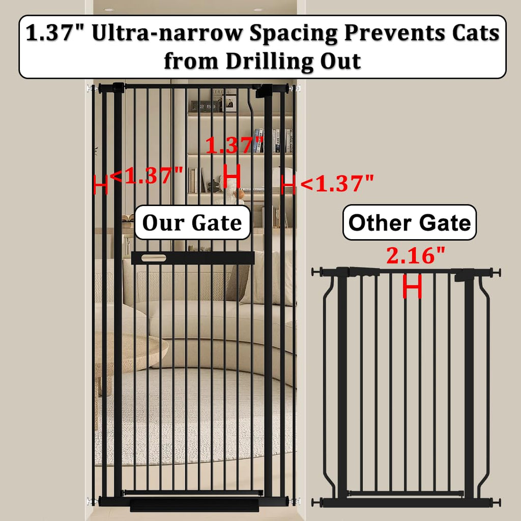 WAOWAO 71" Extra Tall Cat Pet Gate 29.92-37.79" Wide Pressure Mounted Walk Through Swing Auto Close Safety Black Metal Dog Pet Puppy Cat for Indoor Stairs,Doorways