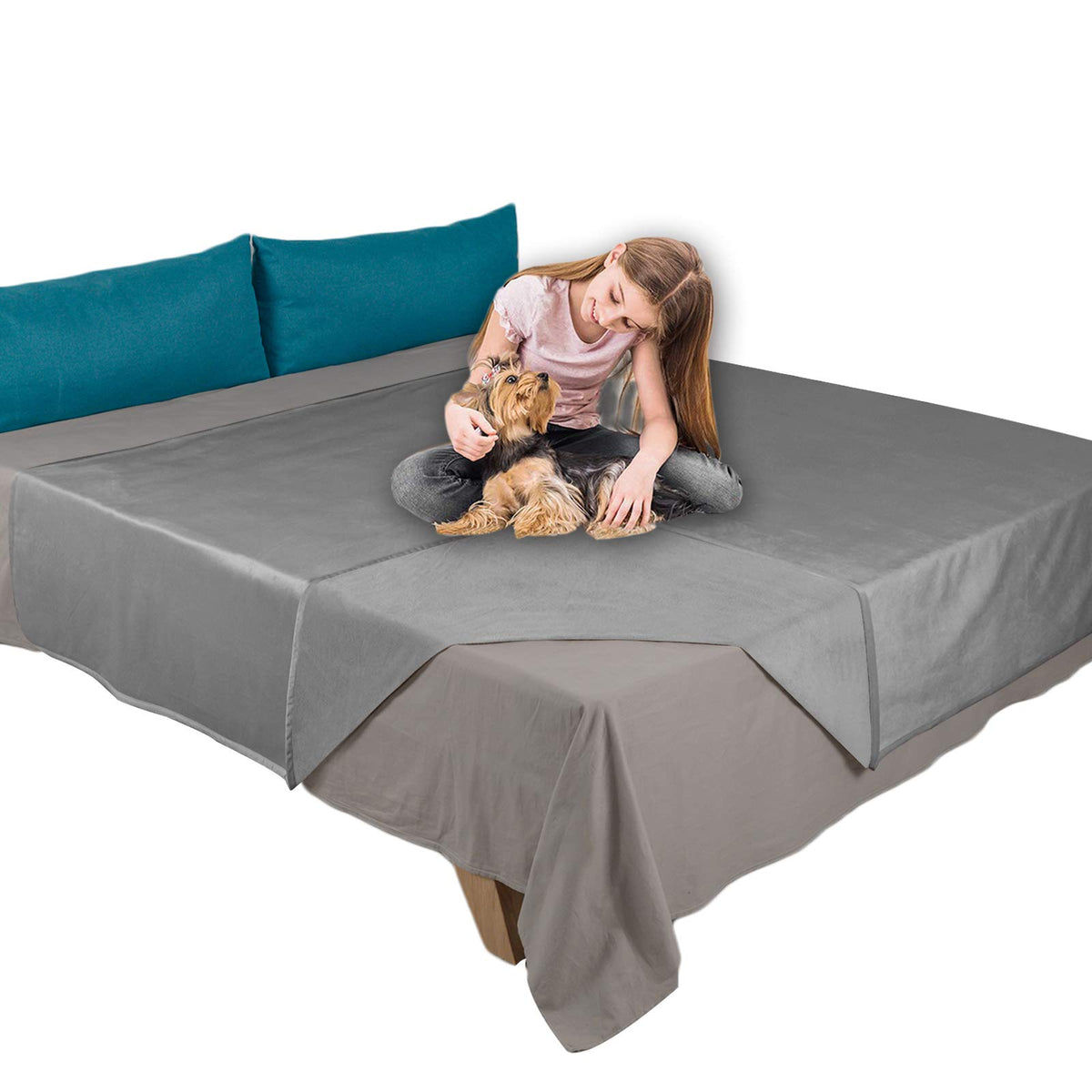 Ameritex Pet Bed Blanket Reversible 100% Waterproof Velvet Super Soft for Sofa and Bed (82x102 Inches, Light Grey+Beige)