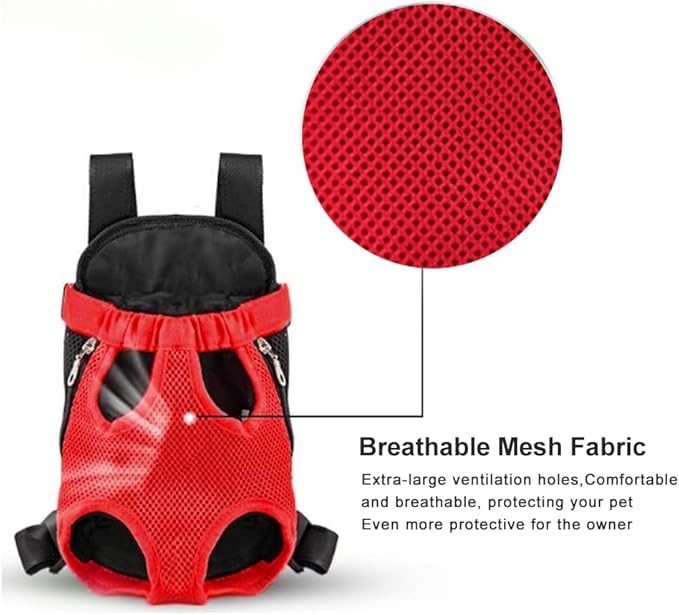 Dog Carrier Backpack, Adjustable Pet Front Carrier Backpack, Ventilated Pet Chest Carrier for Hiking Camping Travel, Sling Bag for Small Medium Dog Cat Rabbit Puppy (Red, XL)