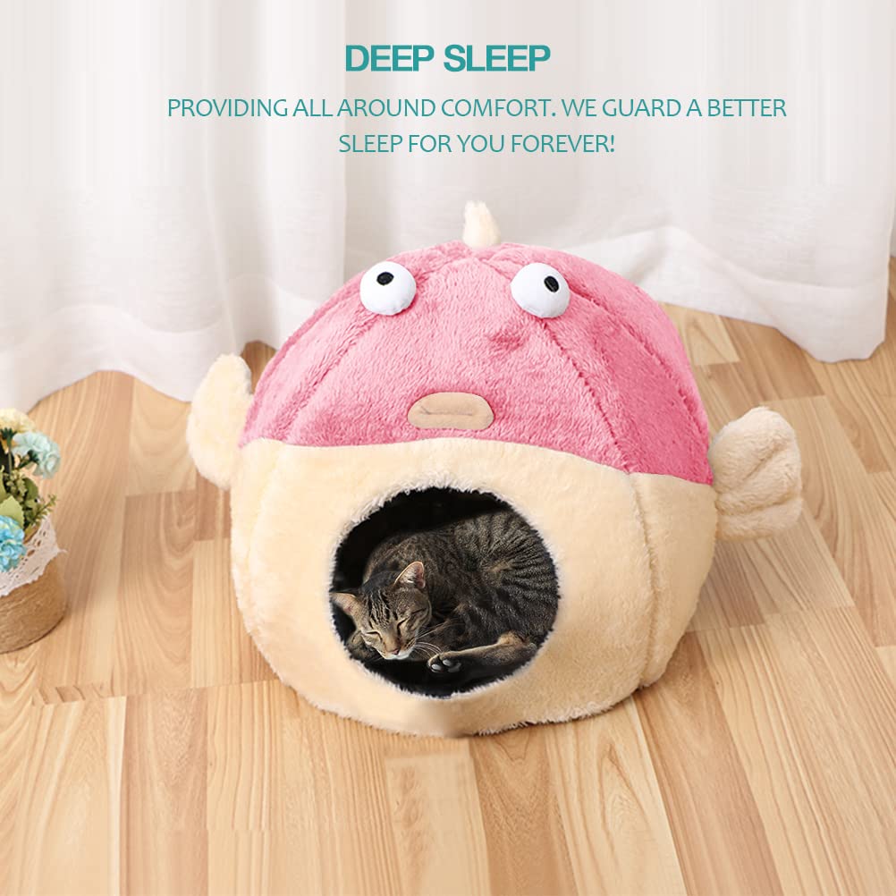 Cat Beds for Indoor Cats-Cat Bed Cave,Cute Lively Pufferfish Shape,Pink L