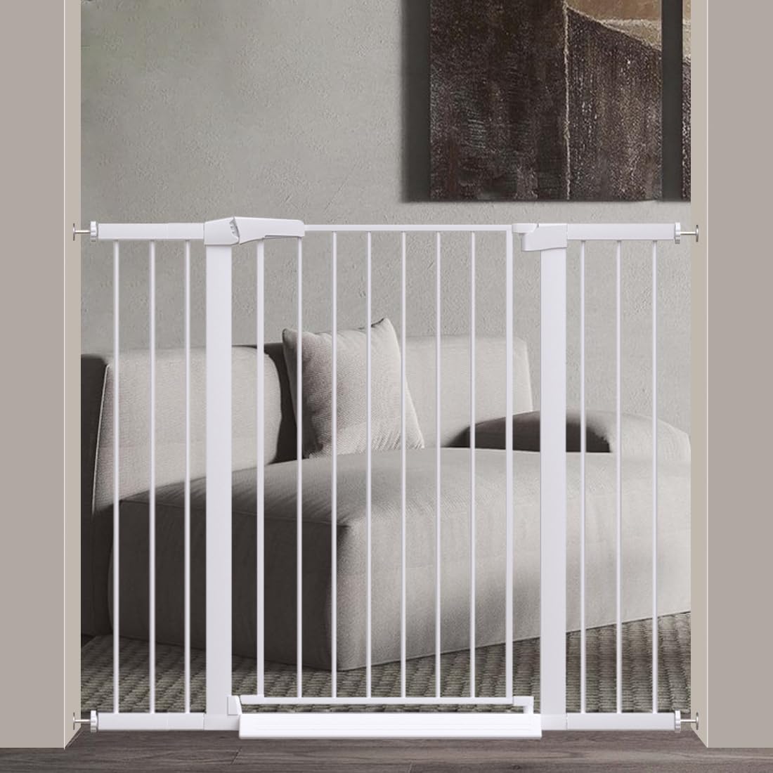 Fairy Baby 38" Extra Tall Baby Pet Gate for Stairs,70.9"-76.3" Extra Wide Long Dog Gate for the House, Metal Auto Close Pressure Mounted Safety Child Gate, Tension Baby Gate Barrier No Climb, White
