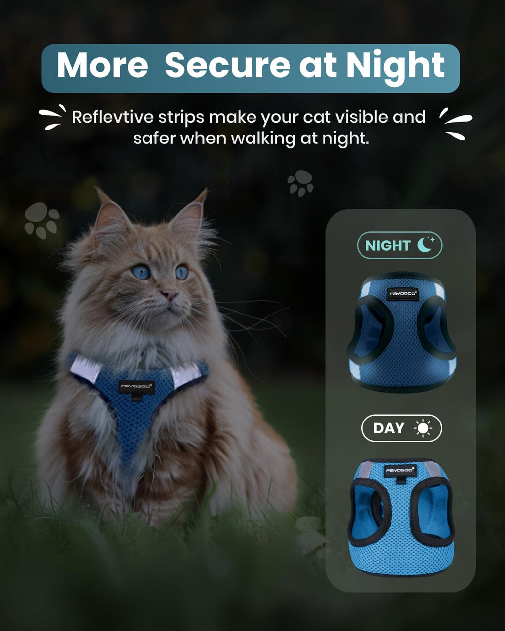 FAYOGOO Cat Harness and Leash Set, Escape-Proof Step-in Vest for Walking