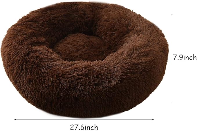 Plush Calming Donut Dog Bed for Small to Medium Dogs, 28 Inch Round Pet Bed