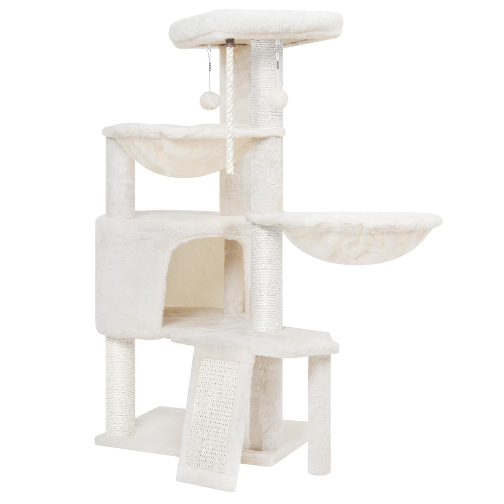 Wang Xin Three Layer Cat Tree with Cat Condo Scratch Pad and Two Hammocks,Beige