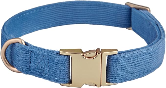 YUDOTE Soft Cotton Dog Collar with Metal Buckle Adjustable Heavy Duty Comfy Corduroy Collars for Small Medium Large Dogs,Blue,Medium