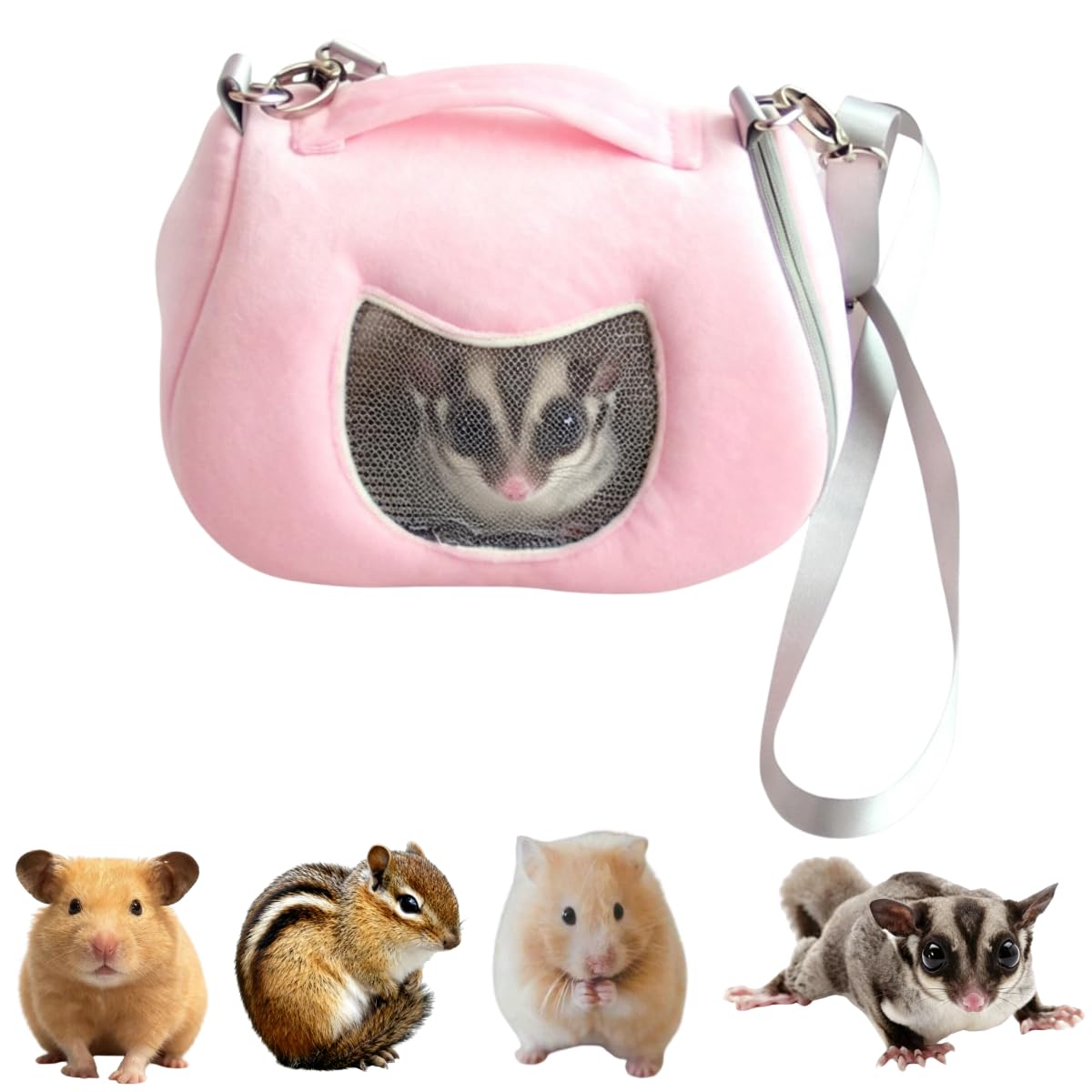 Small Pet Carrier Bag with Pocket for Hamster Sugar Glider Pouch (Pink B)
