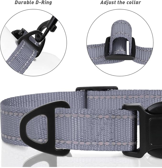 TagME Small Dog Collar, Reflective Puppy Collar, Gray, 5/8" Width