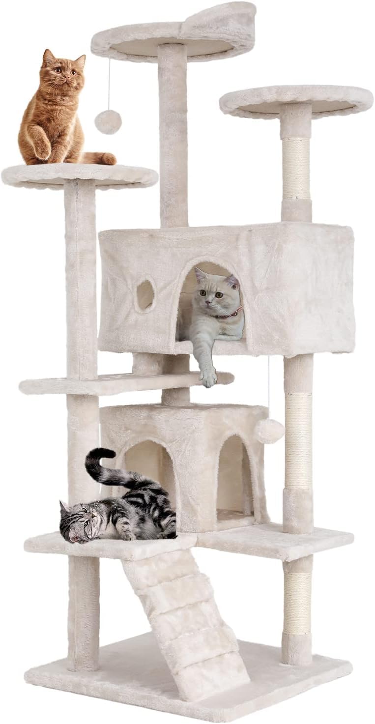70in Cat Tree Cat Climbing Tower with Scratching Post, Cats House Perch Kitten Tree Condo Wood Playhouse, Pet Trees Tower for Indoor Cats, Pink
