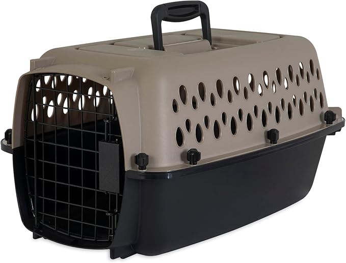 Petmate Vari Dog Kennel Portable Carriers & Crates for Smaller Dogs or Puppies and Pets 10 to 20 lbs, Airline-Friendly Plastic Pet Carrier Home and Travel, 24" Long, Taupe & Black, 24” x 16.7” x 14.5”