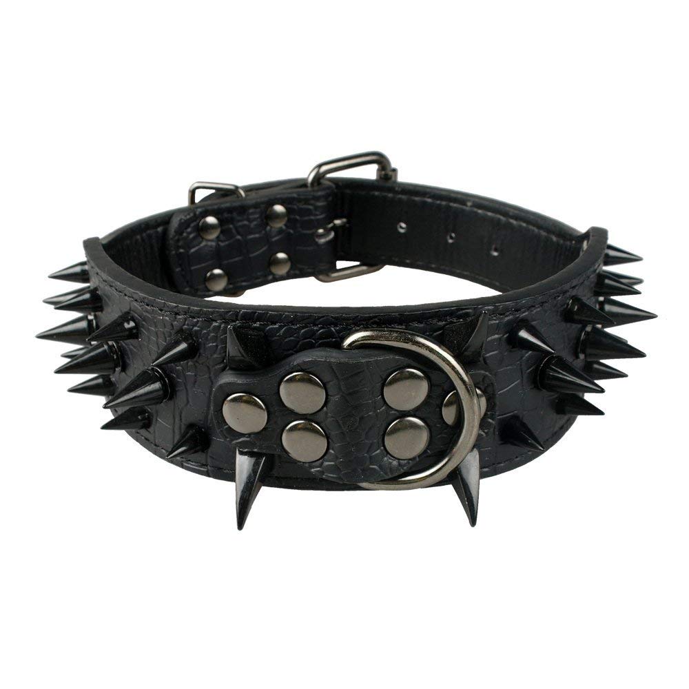 Serijoars Spiked Studded Dog Collar, PU Leather Dog Collar, Adjustable Pet Collars for Medium or Large Breed Pet (L, Red3)