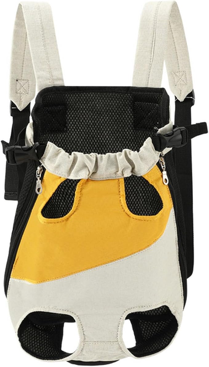 Lightweight Pet Backpack Carrier for Small Dogs & Cats - Easy-Fit Adjustable Straps, Basic Legs-Out Design, Durable for Daily Use (Fits Pets Under 15lb) (Yellow-Blue Color-Blocked, XX-Large)