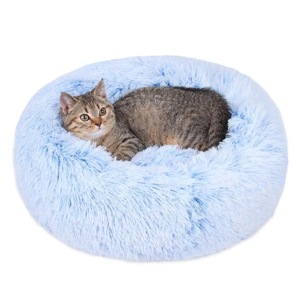 Purrfect Cat Beds - Washable 20 inches, Anti-Anxiety Round Plush Faux Fur, Thick Bottom (Purple, Medium) - Suitable for Indoor Cats & Small/Medium Dogs