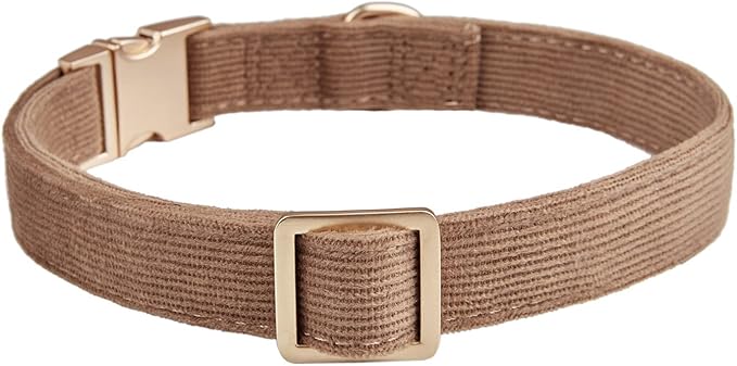 YUDOTE Soft Cotton Dog Collar with Metal Buckle Adjustable Heavy Duty Comfy Corduroy Collars for Small Medium Large Dogs,Brown,Small