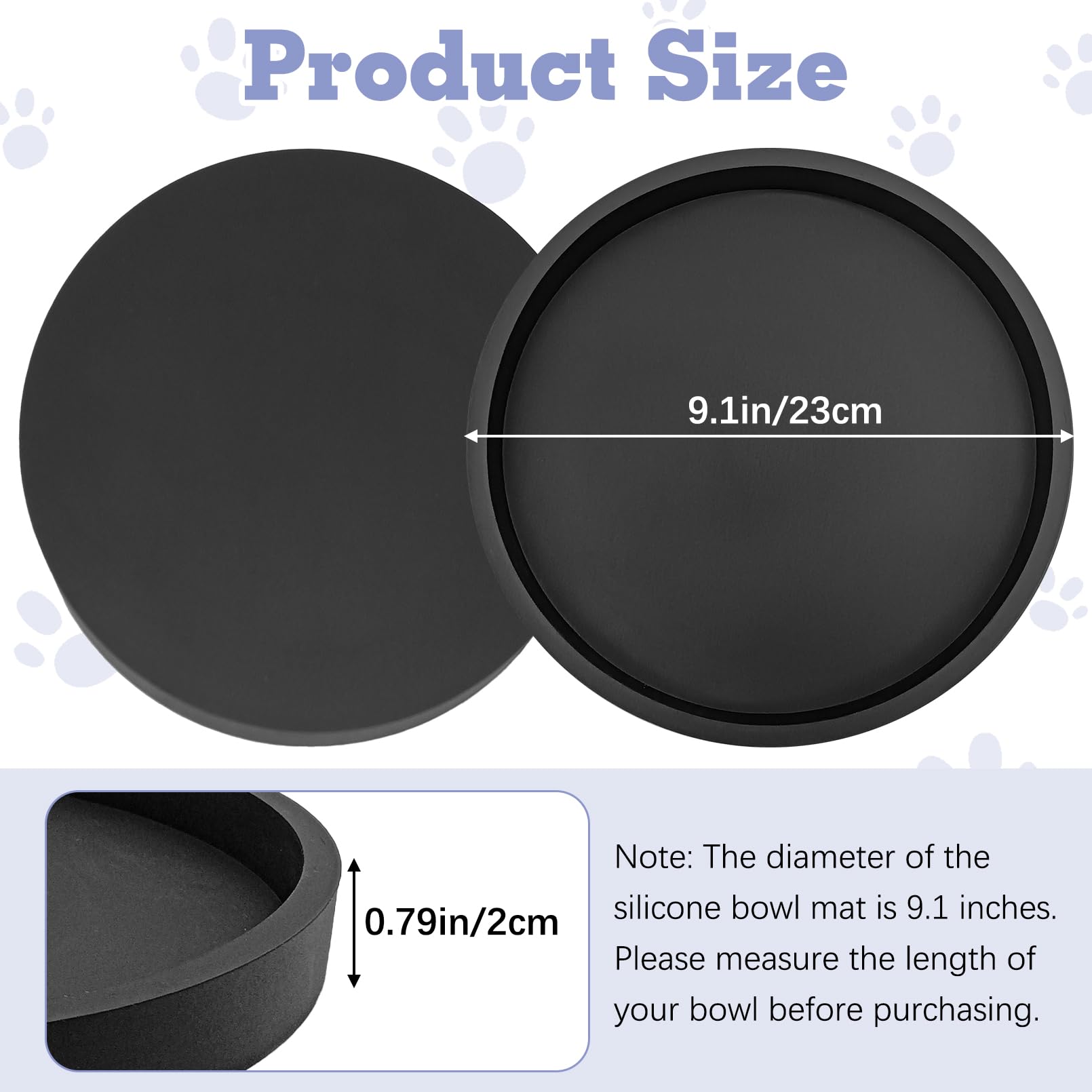 BNOSDM 2 PCS Dog Feeding Mat Black Silicone Pet Food Mats Waterproof for Dog Cat Bowl Placemats Nonslip Cat Food Mat for Small and Medium Cats and Dogs (9.1in)