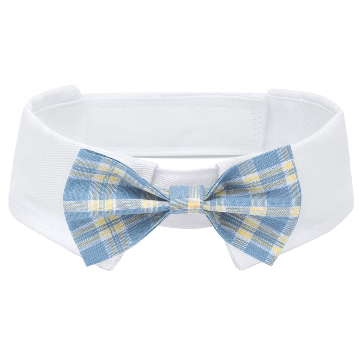 Segarty Dog Bow Tie, Adjustable Yellow Plaid Bowtie Collar for Neck Girth 10.2-12.6in, Medium Neck Tie Tuxedo Comfortable Cotton Boy Pet Grooming Accessory for Formal Wedding Holiday Birthday Party