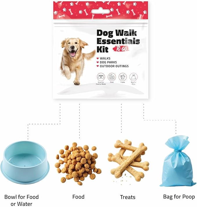 pH Advantage Dog Walking Essentials Kit – Includes Poop Bags, Disposable Water Bowl, Treats & Food – Travel-Friendly Pack Perfect for Walks, Hiking & Unexpected Emergencies - Red Style (1)