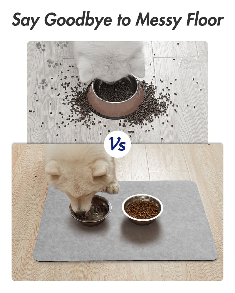 MontVoo-Absorbent Pet Feeding Mat-No Stains Pet Mat for Food and Water Bowl-Quick Dry Cat & Dog Food Mat Water Dispenser Mat-Pet Supplies Mat-Dog Water Bowl Mat for Messy Drinker,（LightGrey,12"x19"）
