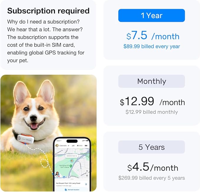 DBDD Dog GPS Tracker, AI Tracker Collar with Virtual Fence & Health Monitoring - Real Time Location Tracker for Escape Artists, Electronic Fence Collar for Medium to Large Dogs, iOS and Android