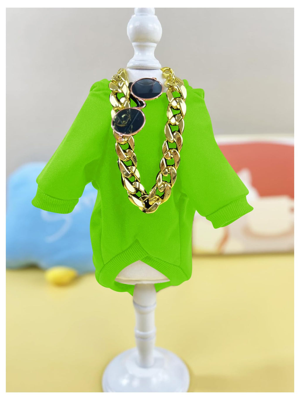 QWINEE 3Pcs Dog Hoodie Cat Apparel Dog Custume Set with Necklace and Sunglasses Pet Clothes for Puppy Small Medium Dogs Cats Green X-Large