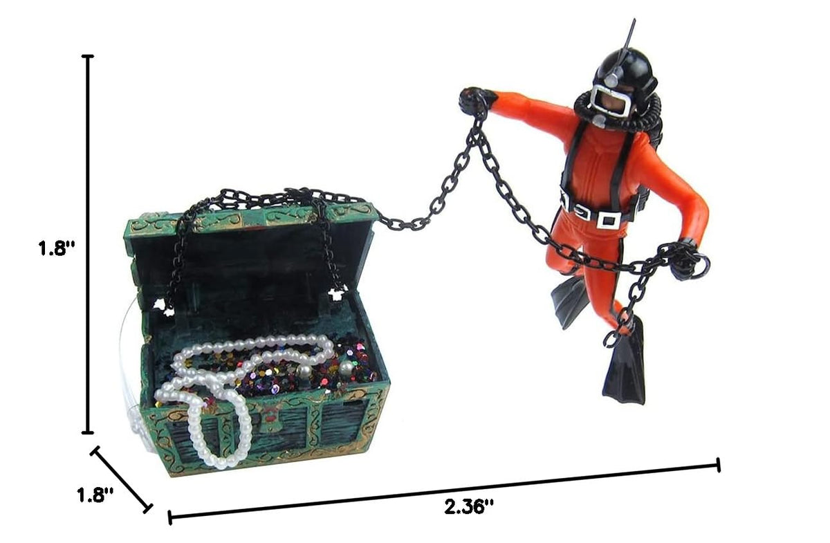 Eyech Live-Action Aquarium Ornament Creative Undersea Treasure Chest Diver Air Bubbler Aerating for Fish Tank Decorations Orange Color