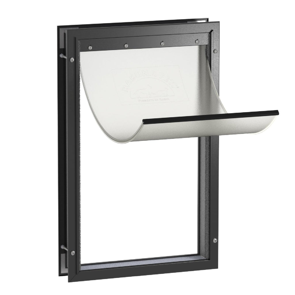 Hakuna Pets Deluxe Aluminum Pet, Cat and Dog Door with 2-Way Locking Panel for Screens, Doors and Walls up to 2.8" Thick, X-Large, Black