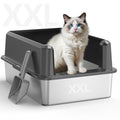 Stainless Steel Cat Litter Box, XXL High Sided Open Top Litter Pan, 1 Scoop