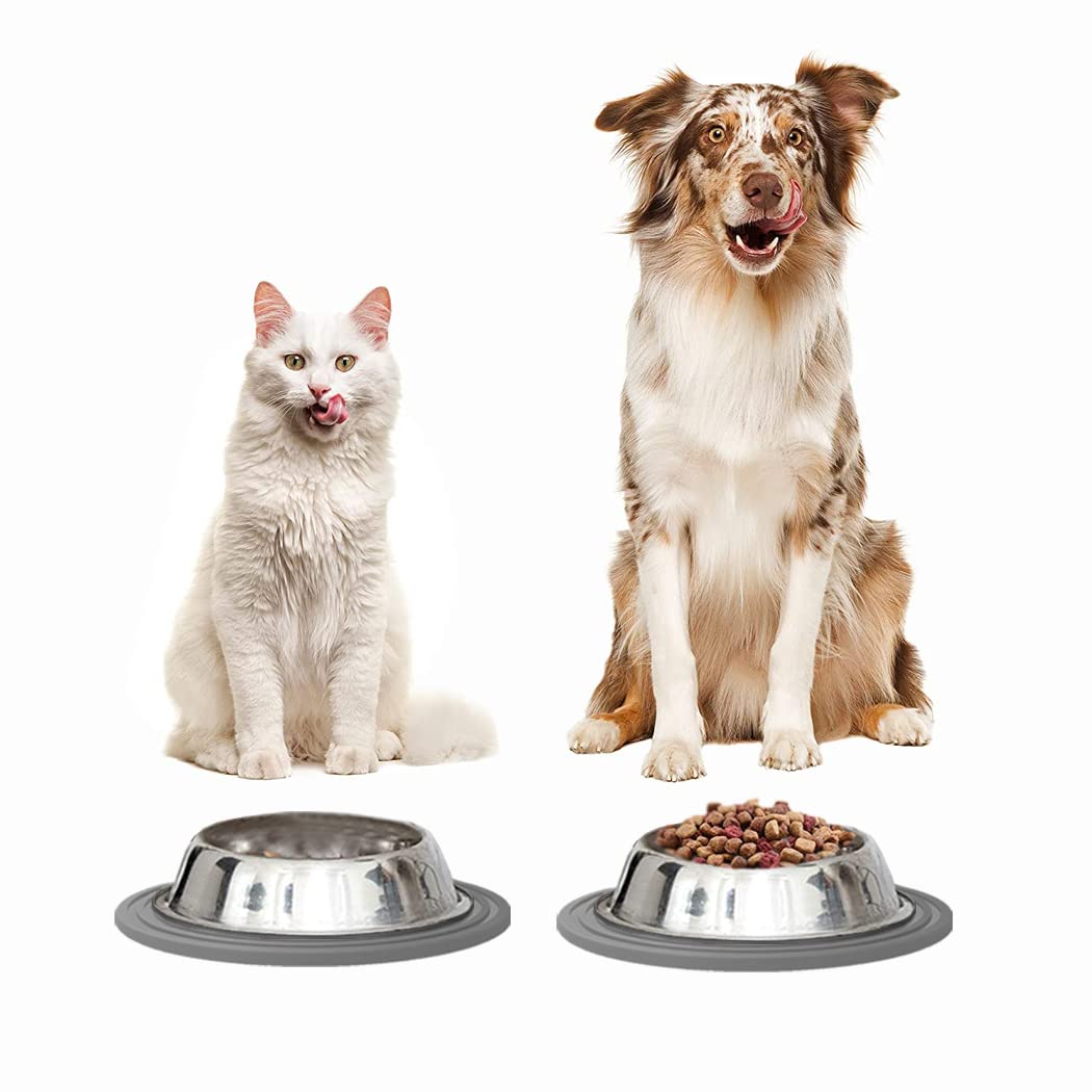 Metopets 2 PCS Small Pet Food Mat for Cat and Dog, Grey 9.5"x9.5"