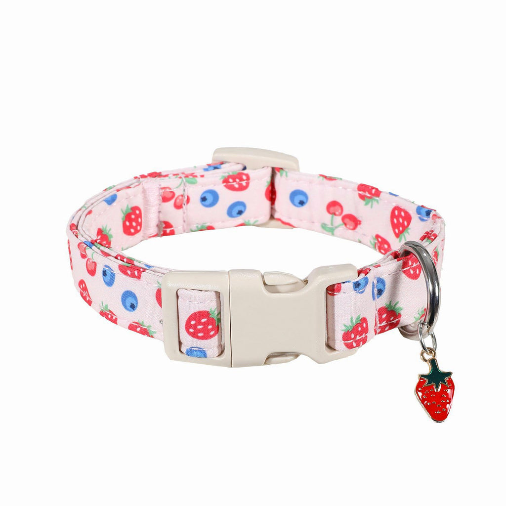 Britwicfr Girl Dog Collar, Cute Dog Collar for Medium Dogs with Cute Strawberry, Cherry and Blueberry Print, Pink Collar for Dogs with Quick-Release Buckle and Robust D Ring, M