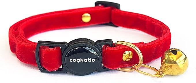 Cognatio Safety Quick Release Cat Collars,Double Velvet with Bell Available in a Range Colors,Perfect for Your Kitty, Adjustable 20-30 cm