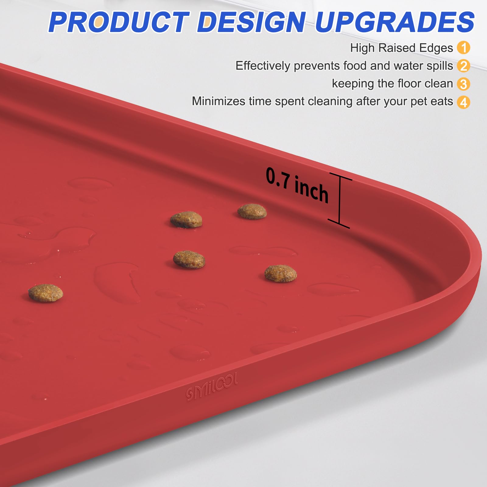SMILOOL Waterproof Silicone Pet Food Mat with Raised Edge for Dog & Cat