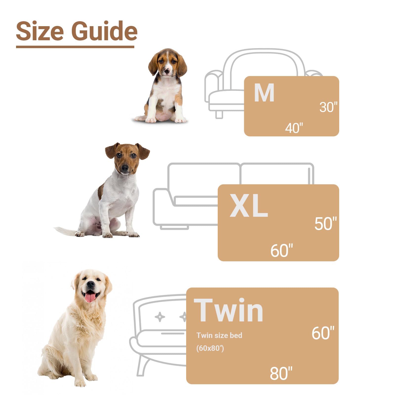 ZAKAPAWS Waterproof Dog Blanket for Large Dogs - Reversible Washable Pet Blanket, Soft Sherpa Fleece Furniture Protector, Cat Throw Bed Couch, Cream, 60"x80"