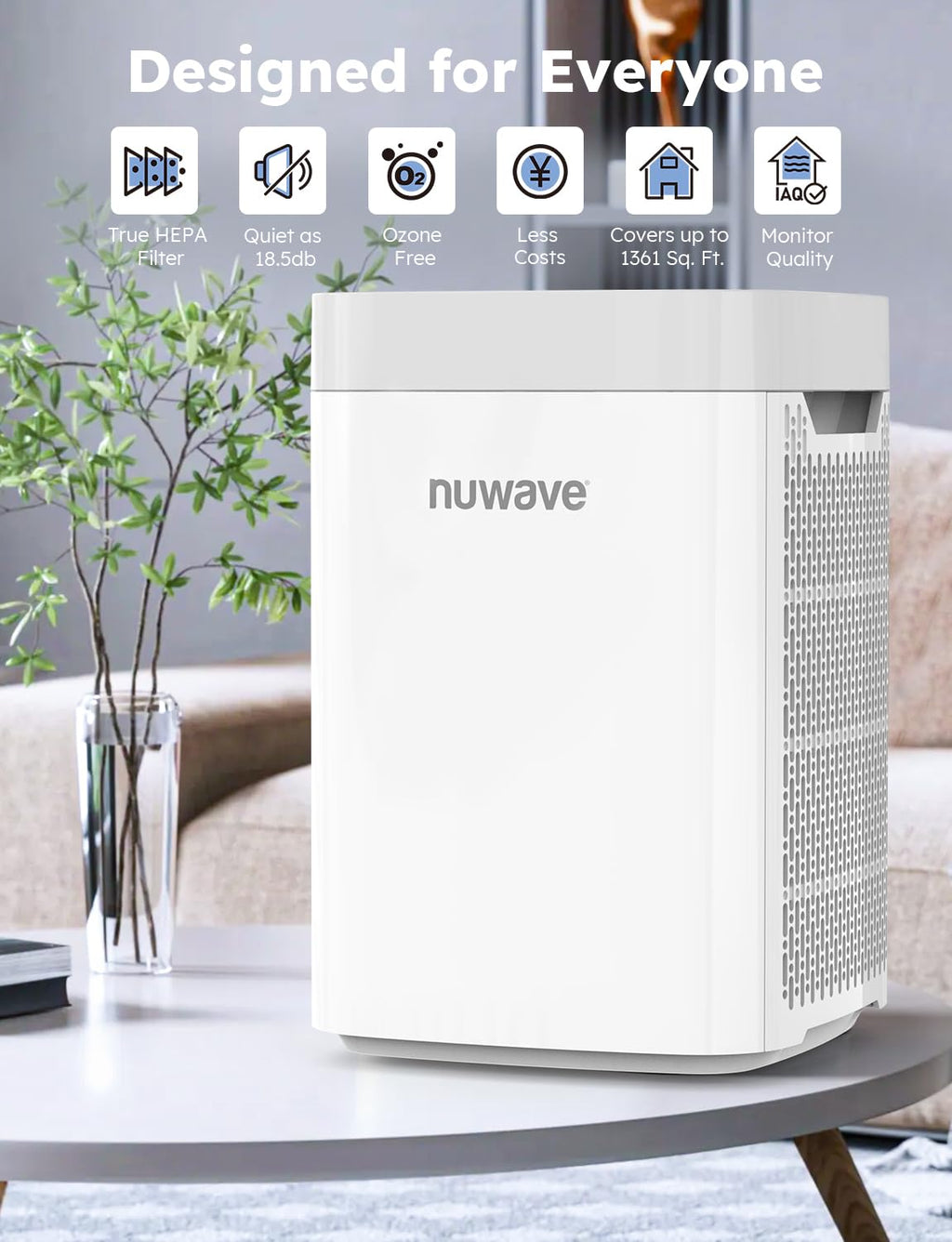 Nuwave Air Purifier for Home Bedroom up to 1,361 Sq Ft, 18dB, 47402V02