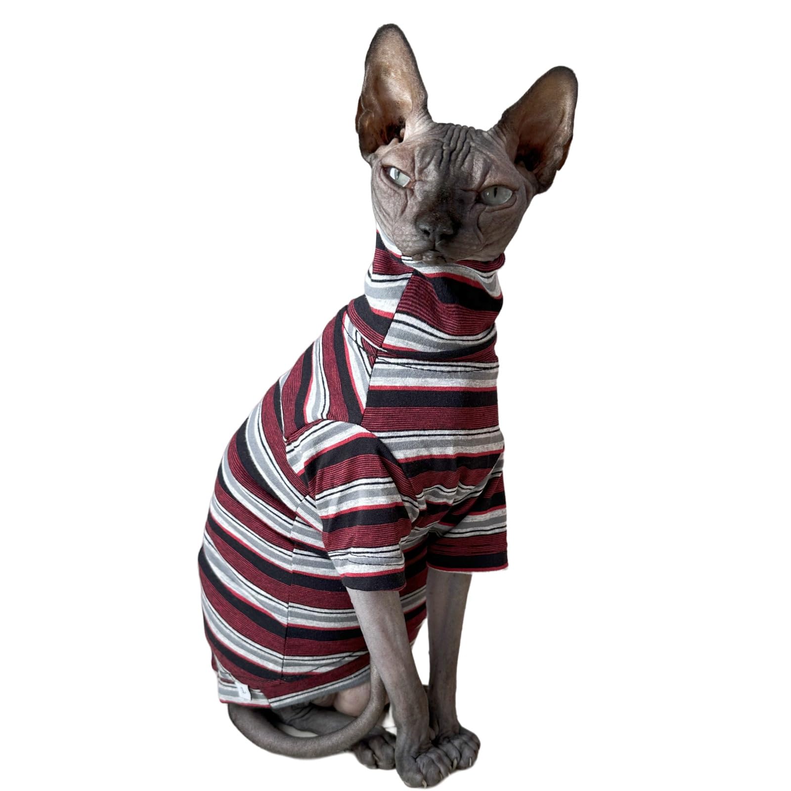 Vintage Stripes Sphynx Hairless Cats Turtleneck Shirt Cotton for Sphinx Cat