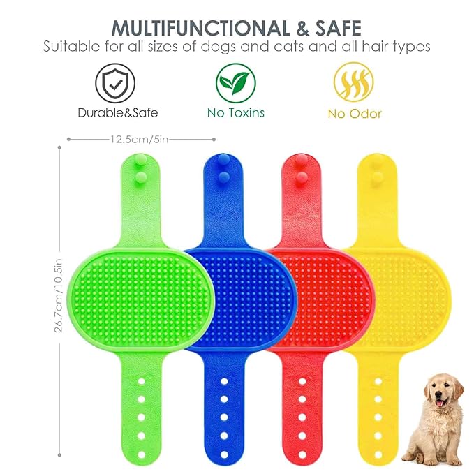 Brillirare 4 Pack Dog Grooming Brush, Premium Soft Silicone Pet Bath Brushes with Adjustable Handle, Shampoo Soothing Comb for Wet Dry Long Short Haired Dogs & Cats Massaging, Deshedding