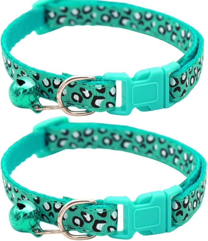 Reflective 2 Pack Breakaway Cat Collars with Bell Leopard Pattern Cute Kitty Adjustable 7.5-12.5 Inch Safe Kitten Collars Charms (Blue)