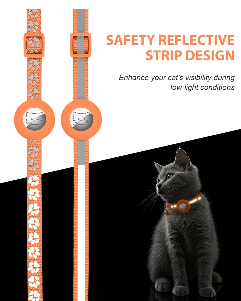 Joytale 2 Pack Reflective Airtag Cat Collars with Breakaway Buckle, Orange