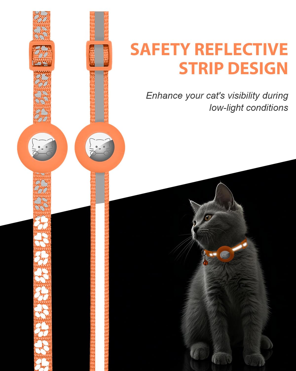 Joytale 2 Pack Reflective Airtag Cat Collars with Breakaway Buckle, Orange