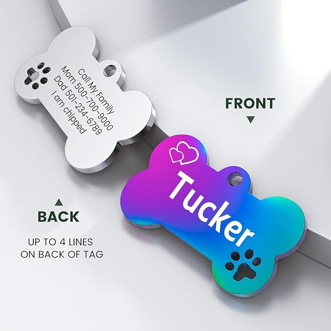 Dog Tags Personalized for Pets - YEHANTI Personalized Dog Tags with Lovely Icons, Durable Stainless Steel Pet ID Tags for Small Large Dogs Cats, Custom Dog Name Tags Engraved on Both Sides (Bone)