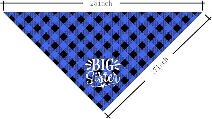 Big Sister Dog Bandanas, Buffalo Plaid Pet Scarf, Pet Dogs Scarf Accessories, Baby Announcement Dog Bandana, Dogs Bandana Gift for Small Medium Large(B18)