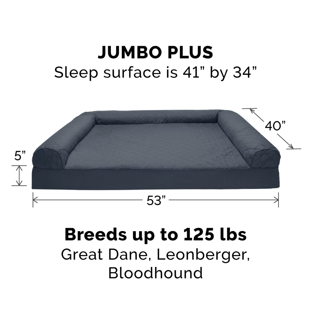 Furhaven Orthopedic Dog Bed for Large Dogs w/ Removable Bolsters & Washable Cover, For Dogs Up to 125 lbs - Quilted Sofa - Iron Gray, Jumbo Plus/XXL