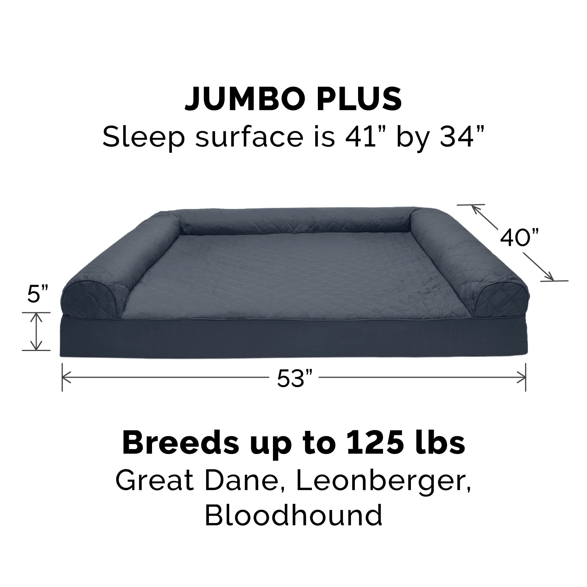 Furhaven Orthopedic Dog Bed for Large Dogs w/ Removable Bolsters & Washable Cover, For Dogs Up to 125 lbs - Quilted Sofa - Iron Gray, Jumbo Plus/XXL