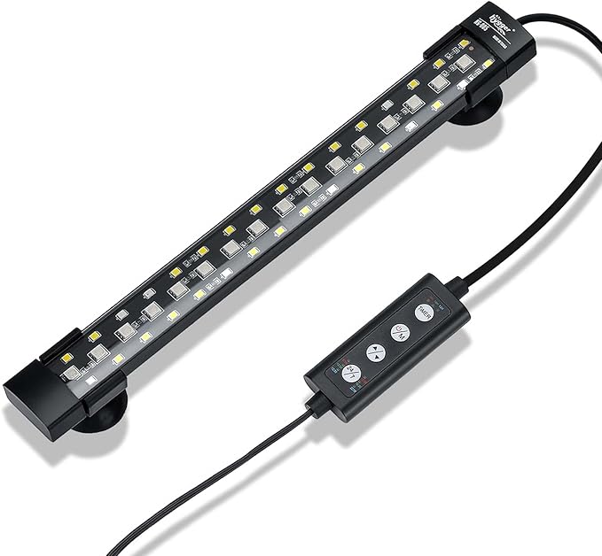 hygger 24/7 Mode Submersible Aquarium LED Light, Full Spectrum Hidden Fish Tank Light with 3 Rows Beads 7 Colors Auto On Off Sunrise-Daylight-Moonlight, Adjustable Timer Brightness